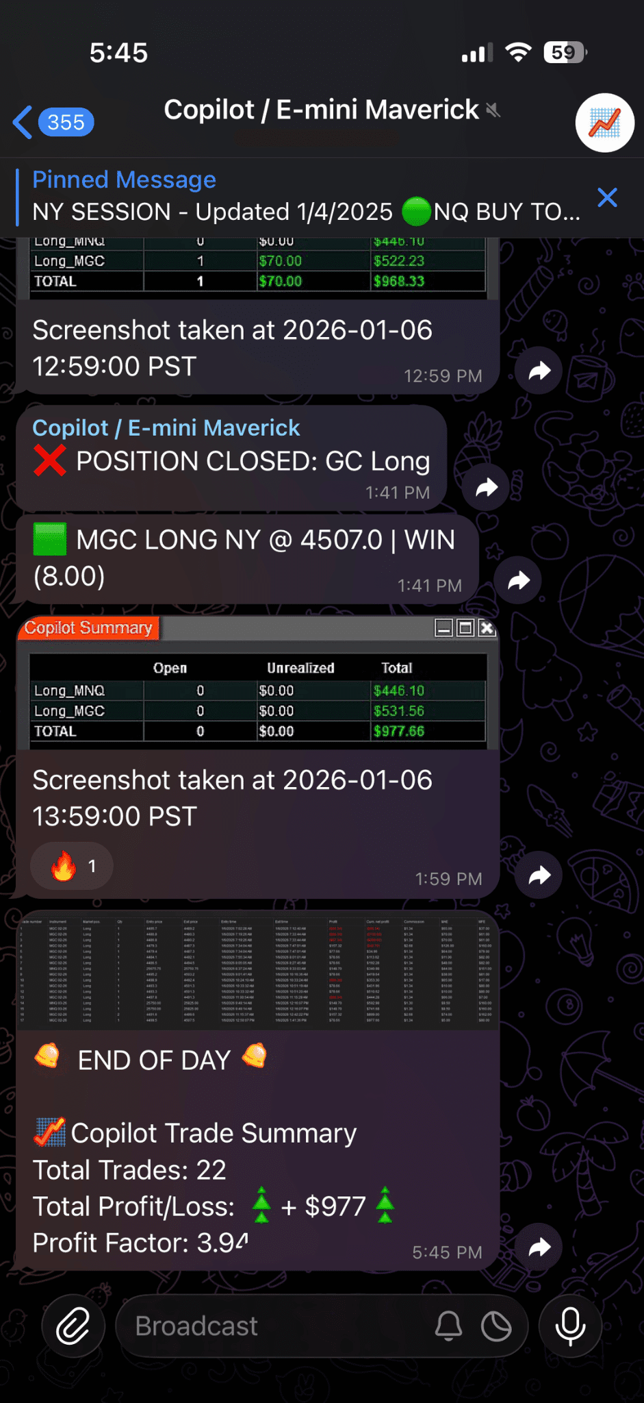 E-mini Maverick Daily Trade Log
