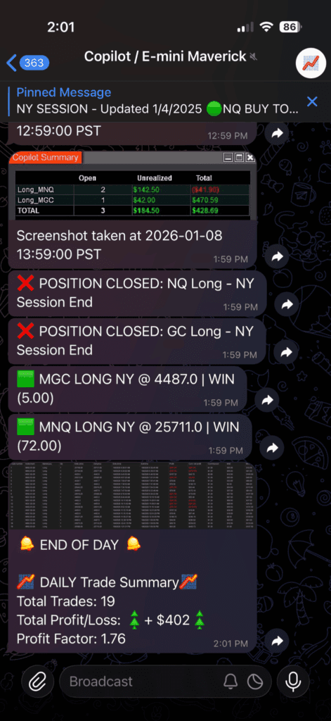 E-mini Maverick Daily Trade Log