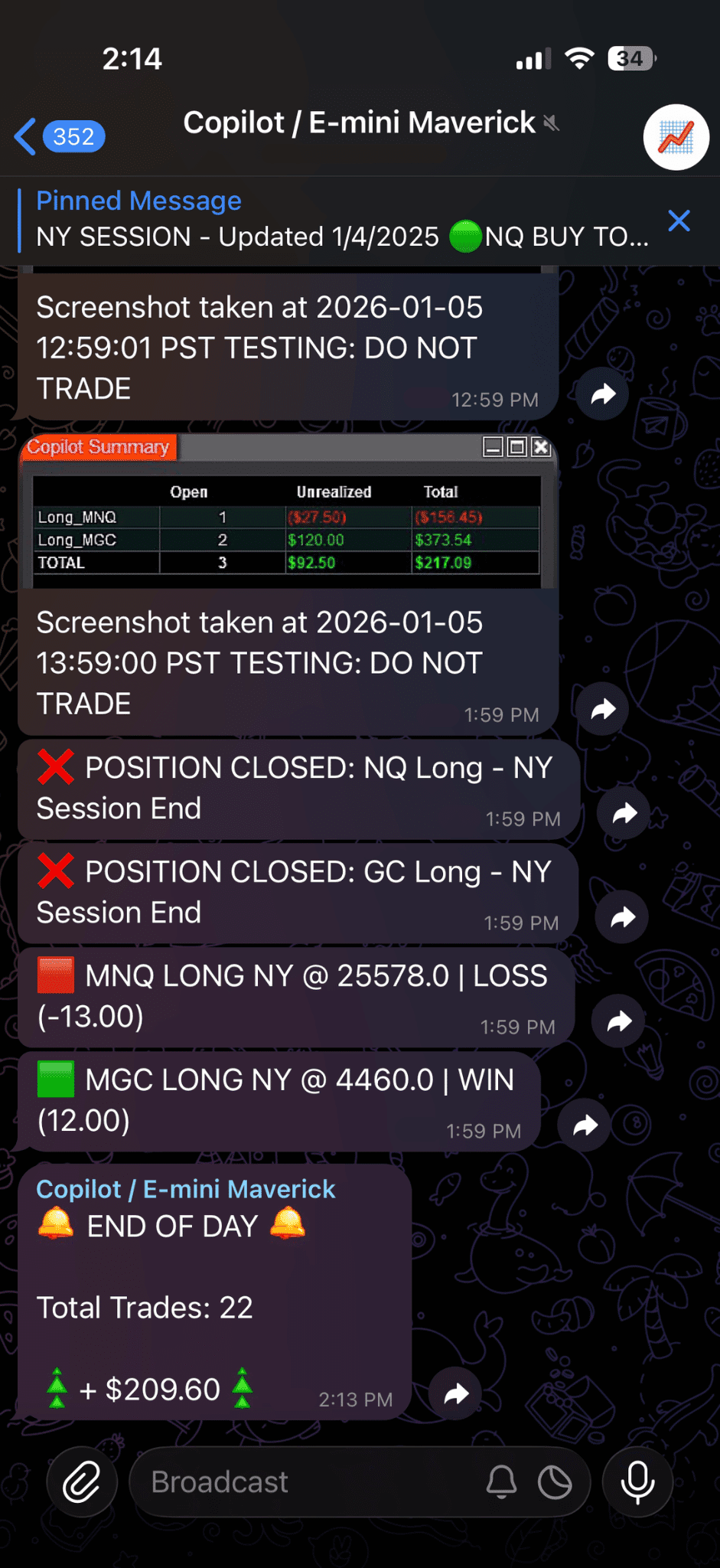 E-mini Maverick Daily Trade Log
